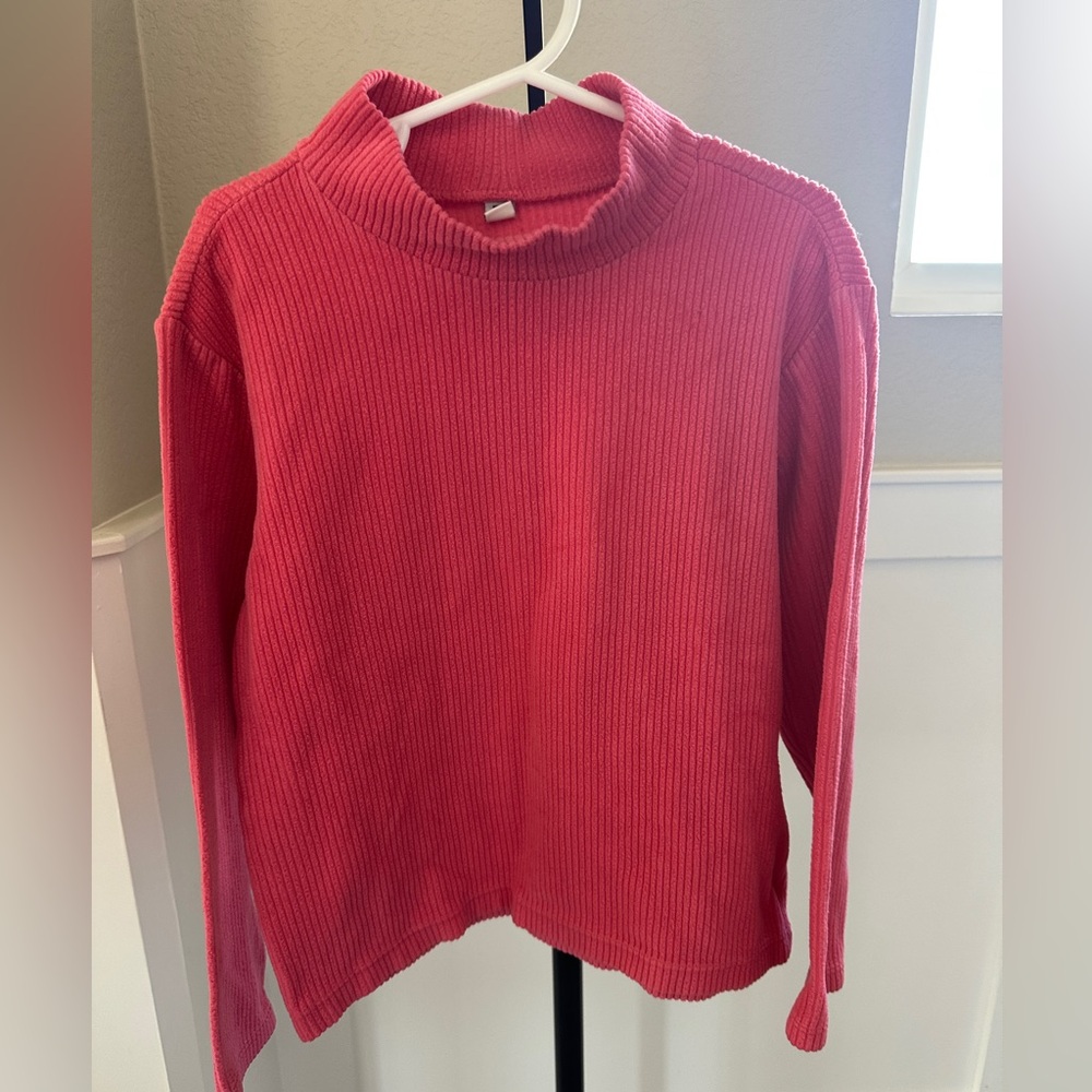 Uniqlo Girls Long Sleeve Pink Ribbed Turtleneck Shirt Size 7-8